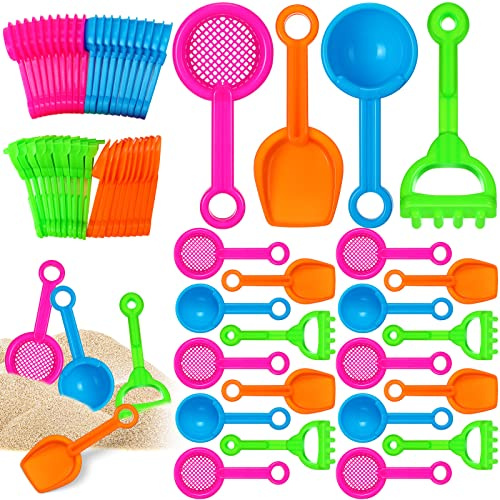 40 Pcs 5.5 Inch Mini Beach Sand Shovels Colorful Plastic Rake Sand Shovel Sifter Beach Toys for Teens Boys Girls Party Backyard Garden Shoveling Sand and Snow, 4 Styles