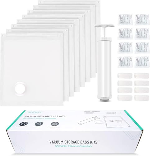 SUNLU 3D Drucker Filament Vakuum Aufbewahrungs Kits, 8 PCS 3D Druck Filament Aufbewahrungsbeutel, Entfernen Sie Feuchtigkeit aus Feuchtem Filament, Spule Aufbewahrung Versiegelung Beutel Kits, 32*34cm