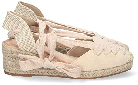 shoes&blues.es Sandalia de Cuna para Mujer, Forrada de Yute, con Pala Cerrada, Rafia, y Cierre de Cordones, Primavera Verano 2023