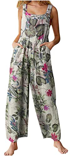 Runstarshow Salopette da donna UK Baggy Tuta da donna a gamba larga casual pagliaccetto da donna tuta oversize pantaloni con stampa floreale pantaloni per vacanze estive vita quotidiana taglia S-2XL