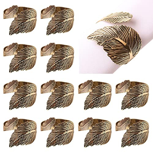 Goldene Serviettenringe 12 Stück Blatt Serviettenringe Boho Serviettenhalter Serviettenschnallen für Hochzeit Party Zuhause Küche Esstisch Dekoration