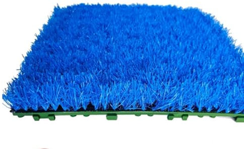 SJfoos Lot de 9 dalles de gazon artificiel à épissure gratuite, 3,5 x 3,5 m, tapis de gazon artificiel emboîtables pour extérieur, jardin, balcon, terrasse, décoration bleu