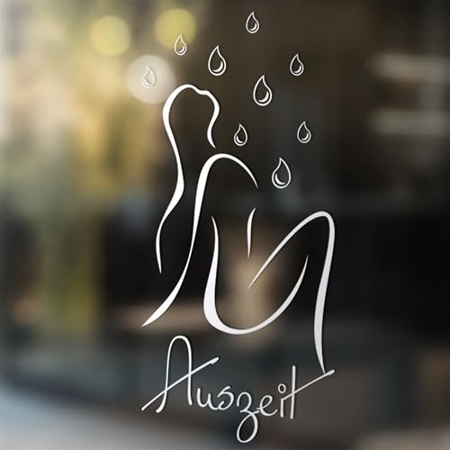 Fenstertattoo Schriftzug Auszeit mit Frau/Wassertropfen, Fensterfolie für Bad, Glastattoo für Dusche / 97x50cm