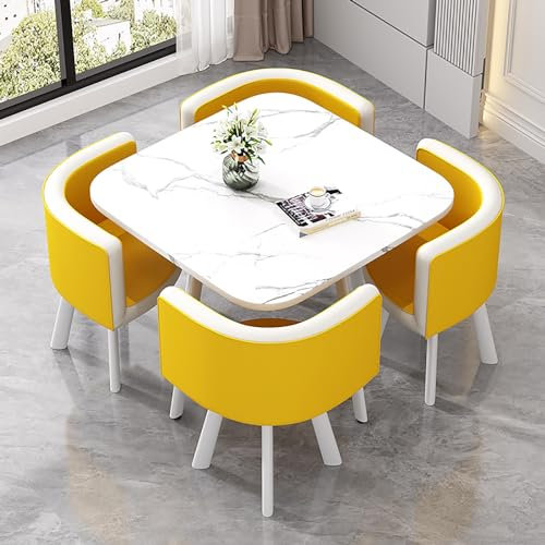 Esstisch Mit 4 Stühlen Set Für 4 Personen, Küchentisch Und Stühle, Moderner Konferenztisch Und Stühle Set, Tisch- Und Stuhl-Set, Besprechungstisch, Für Esszimmer, Café Und Kleine Räume (Color : Yello