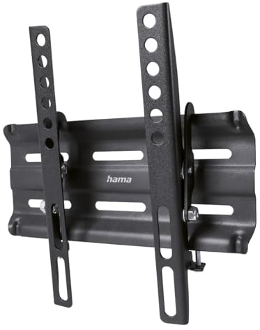 Hama TV Wandhalterung neigbar, flach (TV Wandhalterung 19-48 Zoll, VESA 50x50 bis VESA 200x200, bis 25kg, geringer Wandabstand, Easy Fix System, mit Fischer-Dübeln & Bohrschablone) schwarz