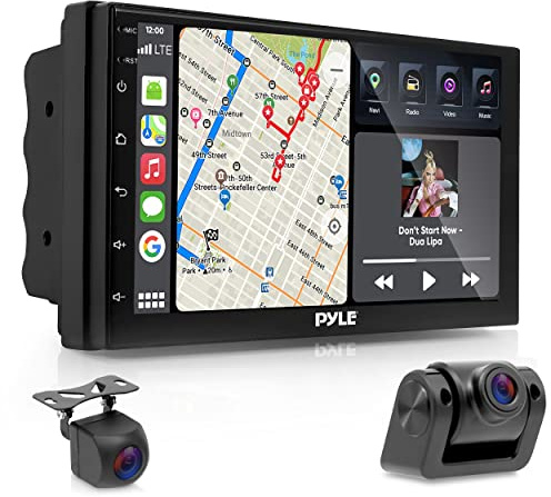 Pyle Double DIN Car Stereo Receiver - 7'' 1080P HD Touch Screen Bluetooth Car Radio Audio Receiver Multimedia Player - WiFi/GPS/AM/FM, Carplay, Android Auto, Front/Rear DVR Camera, Dual USB