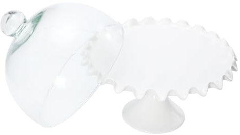 LIFKOME Runde Kuchenplatte aus Keramik und Glas, Weiß, 1 Satz