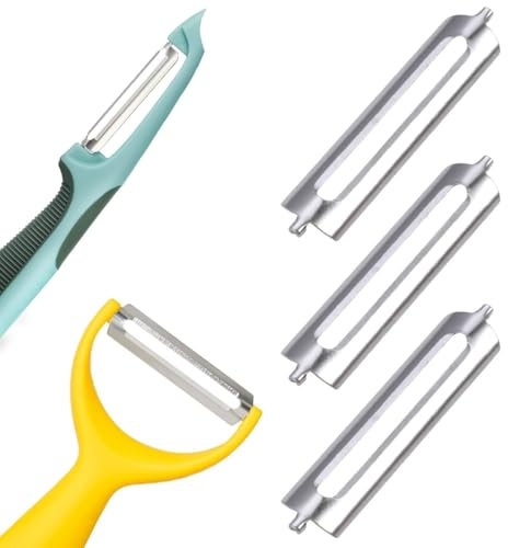 KHYYQUA 3 Stück Sparschäler, Turbo Schäler, Ersatzklingen für Spargelschäler, Kartoffelschäler, Edelstahl, 2 Klingen, Manuell, Obst, Gemüse