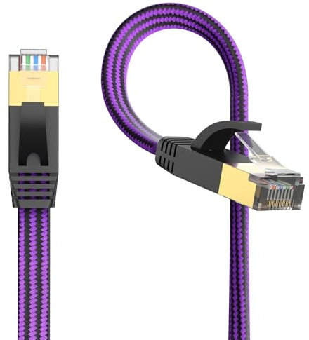 J&D Cable Ethernet Cat 7, Cable Diseño Plano Trenzado de Nylon de Alta Velocidad, Cable de Red 10Gbps 600MHz Compatible con PC Gaming, PS5, Xbox, Módem, Router, Cable Ethernet de Baja Latencia, 15 M