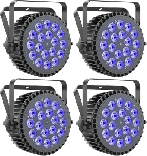 mytueetp 4PCS 18x 10W Par LED, RGBWA UV 18 Luci da Palco D MX 7/10CH, Illuminazione Discoteca Alloggiamento in alluminio con supporto per DJ Festa Spettacolo Bar Halloween Natale