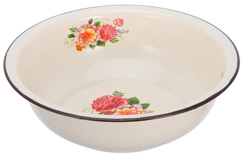 PHENOFICE Becken Aus Emaille Retro-emaille-schale Campinggeschirr Aus Emaille Vintage Emaillebecken Großes Emailliertes Becken Obstschale Emailleschale Groß Schüssel Mit Deckel Beige