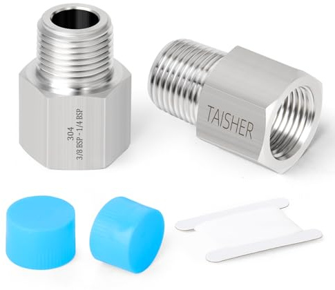 TAISHER 2 piezas de forja de 304 accesorios de acero inoxidable, adaptador reductor, 1/4-pulgada macho BSP tubería x 3/8-pulgada hembra BSP tubería, para el agua Oill Aire Gas