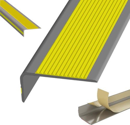 Antirutsch Treppenkantenschutz Aus Kunststoff PVC, Treppenkantenprofil Selbstklebend, Treppen-Winkelprofil Mit Rillen, Bodenprofil Ungelocht Zum Kleben, Für Außen-und Innentreppen, Selbstklebende(Gray