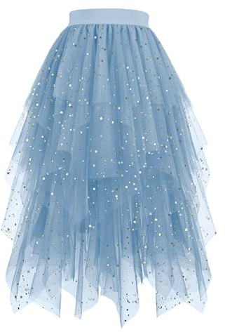 Hanpceirs Damen Tüll Röcke A-Linie Midi Tutu Rock | High Low Layered Puffy Fee Röcke, Unregelmäßiger Tutu Rock, Halloween Costumes, Cosplay Skirts, Mesh Skirts, Karnival Costume
