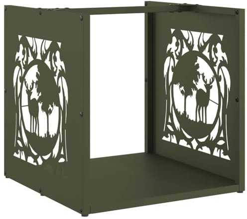 vidaXL Olive Green Firewood Log Holder - Cold-Rolled Steel Indoor/Outdoor Rack 40x40x40 cm - Large Capacity
