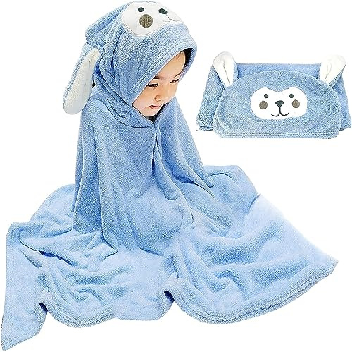Kinmsito Babyhandtuch Mit Kapuze, Kapuzenhandtuch, Blau, 71 x 140 cm | Groß Baby Badetuch Für Mädchen and Junge, Ultraweich, Super Saugfähig, Baby Handtuch Kapuze