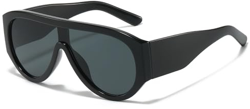 Long Keeper Oversized Pilot Sunglasses for Women Men Retro 70s Large Square Sunglasses Vintage Flat Top Chunky Sun Glasses UV400 Protection (Black Black)