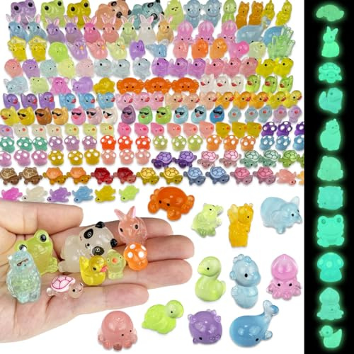 Piemow 160 Pcs Mini Resin Animals Kit - Luminous Tiny Resin Animals Figurines Accessories Gifts for Aquarium Fairy Garden Bonsai Decor