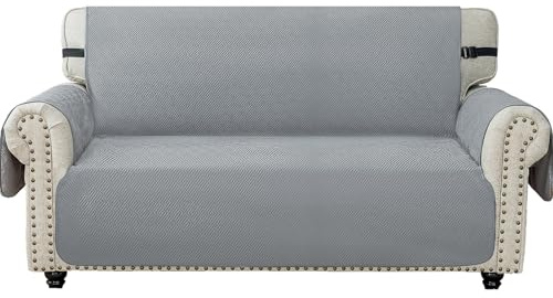 Ystyle Sofa Überzug 3 Sitzer, Sofaschoner rutschfest, Sofabezug Mit Armlehne, Couch Überzug Kratzfest, Sofa Cover Für Katze Hunde, Sofaüberwurf Durable, Waschbar Couchbezug, Hellgrau
