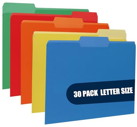 30 Stück Aktenordner Bunte Ordner Organizer Fächermappe Dokumenten Mappe 1/3 Schnitt Manila für Hause Schule Bürobedarf