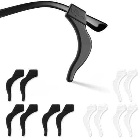 NJCXOLA 6 paia di Ferma Occhiali in Silicone, Antiscivolo, Gancio, Morbido, Resistente, Comodo, Grande, Unisex, Bianco e Nero