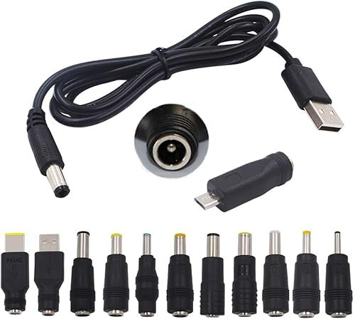 14 en 1 Câble d'Alimentation USB vers DC 5v, Jeu d'Adaptateurs DC-AC 5,5 x 2,1 mm Convertisseur Universel pour Ordinateur Portable Téléphone Tablette Lenovo HP Dell Asus Acer Accessoires de Charge