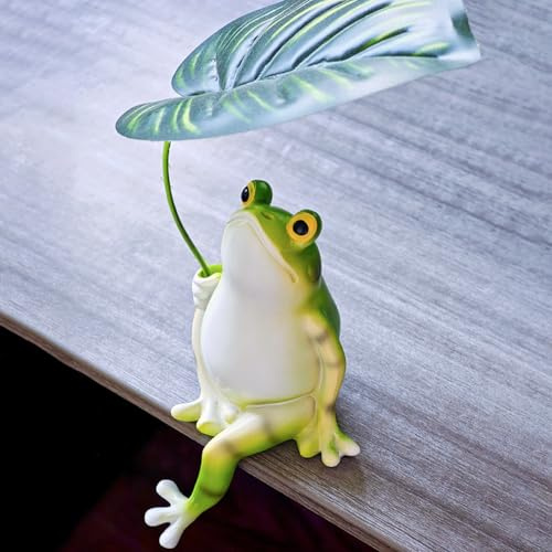 KARLOR Frog Figure with Monstera Leaf Decorative Aquarium Fish Tank Garden Desk Car Office Decoration