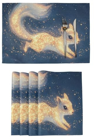 Funny Gold Squirrel Decorative placemats and napkins for dining table burlap underplate mat mantelitos para mesa de comedor set of 6 12x18