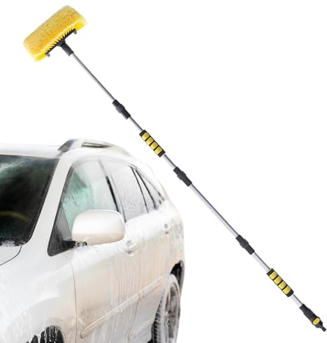 Spazzola per Autolavaggio con Manico Lungo | Spazzola per La Pulizia con Setole Morbide E Manico Rimovibile | Ṡpazzola A Spruzzo d'Acqua per Pulizia Profonda, Cerchi, Lavaggio Completo del Veicolo