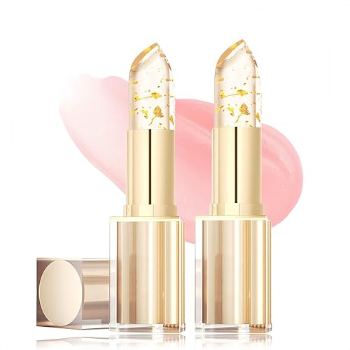 Thermoaktiver Lip Balm - Lippenstift 24 Stunden Halt - Blattgold Lipstick Color-Changing - Lippenpflege mit Farbe - Feuchtigkeitsspendend Lippenstifte - Temperature Farbwechsel Lippenbalsam (2PCS)