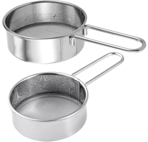 PartyKindom 2pcs Stainless Steel Mini Flour Sieve Handheld Fine Mesh Powdered Sugar Sifter for Baking and Cooking Portable Kitchen Strainer for Coffee Cocoa