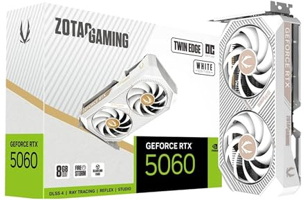 ZOTAC Gaming GeForce RTX 5060 Twin Edge OC White Edition DLSS 4 8GB GDDR7 128-bit 28 Gbps PCIE 5.0 Tarjeta gráfica para juegos, tarjeta compacta preparada para SFF, ZT-B50600Q-10M