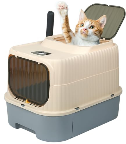 Belfoyer Bac à Litière pour Chat Fermé avec Pelle – Maison de Toilette pour Chats et Chatons, Anti-Odeurs, Nettoyage Facile, Grande Caisse de Litière avec Couvercle Amovible et Rebord Haut(WX85401)