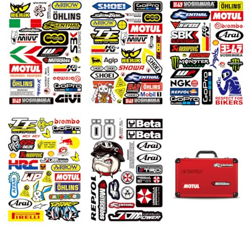 AEIXYA 5 Stück Motorrad Aufkleber, Coole Rennstrecke Design Vinyl Sticker Set, Wasserdicht UV-Beständig für Motorrad Tank, Auto, Helm, Personalisiertes Geschenk für Biker und Motorsport Fans