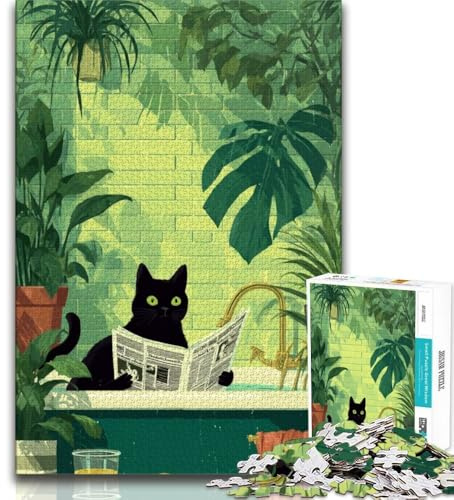 1000-teiliges Puzzle für Teenager, Geschenke, Schwarze Katze in der Badewanne, Spielzeug, Lernspiele, Stressabbau, Stärkung der Liebe zwischen Paaren, 38x26cm
