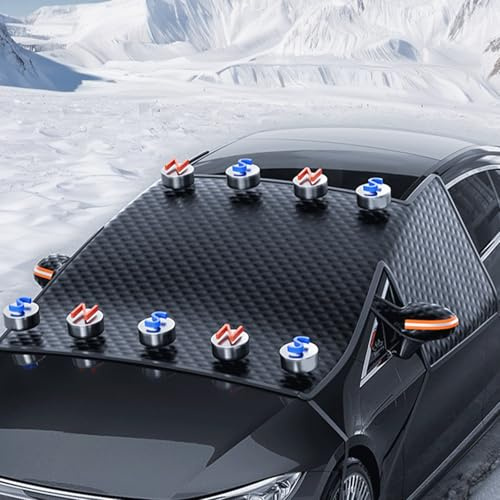 Frontscheibenabdeckung Scheibenabdeckung Auto Winter,Encuryna Auto Frontscheibenabdeckung windschutzscheibe 9 Magnet & 6 Riemen für SUV/Auto Groß Oder KleinSchwarz Gegen Schnee, Frost, UV, Sonne