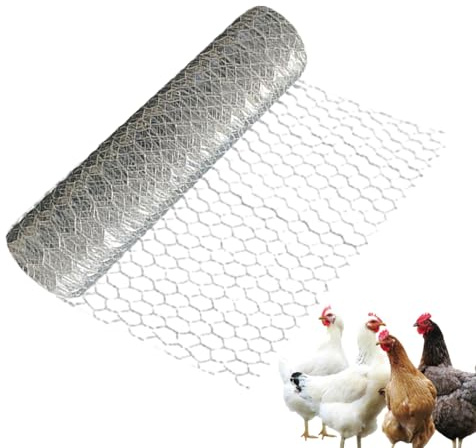 Malla de alambre de gallina – Valla de metal galvanizado, malla hexagonal duradera | Rollo de alambre resistente al desgaste, barrera de jardín inoxidable, valla de protección de animales fuerte