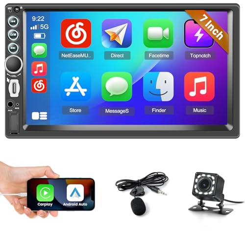 Inefala Autoradio 2 DIN 7 Pulgadas Touchscreen con Salida de Vídeo Youtube Video Playback, Radio 2 Din Bluetooth con Wireless Carplay Android Auto Mirror Link FM EQ SWC USB TF AUX MIC + Cámara Trasera