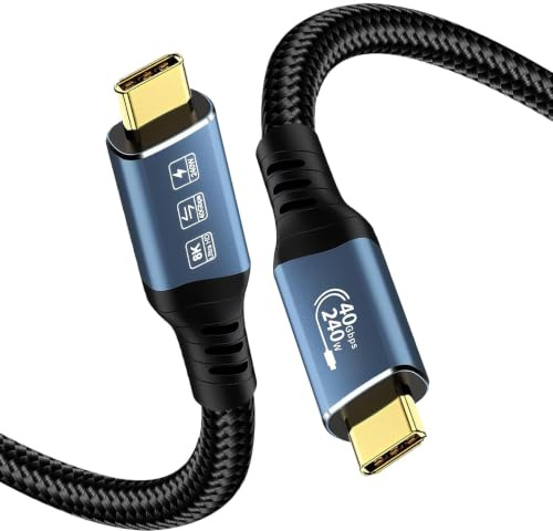 Cable USB C Carga Rápida 240W, Cable Tipo C a C 40Gbps 8K@60Hz 4K@60Hz, Cable Thunderbolt 4 Compatible con MacBook iPad iPhone Samsung Galaxy SSD Dock, 1M