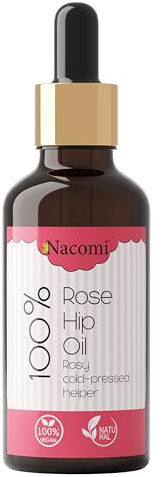 Nacomi Rose Hip Oil con Pipetta – Olio di Rosa Mosqueta Puro 100% Spremuto a Freddo, Viso Corpo Capelli, Ricco di Derivati Naturali della Vitamina A, Nutriente e Illuminante
