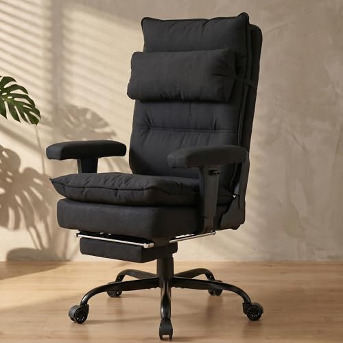 EXCEBET Office Chair with Pocket Spring Cushion, Ergonomic Fabric Executive Desk Chair, 155°Reclining High Back Computer Chair, 180kg Heavy Duty Home Office Chair, Extra Wide Seat (Black)
