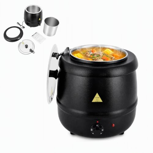 Suppentopf Elektrisch, 10L 400W 35-80°C Suppenwärmer, Suppenterrine mit Edelstahl-Einsatz, Abnehmbarer Deckel, Warmhaltefunktion für Buffet, Party und Zuhause