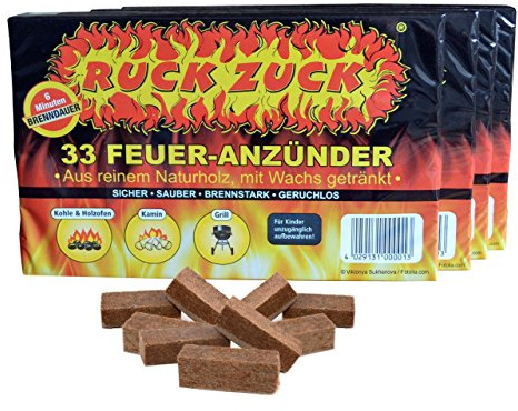 Ruck Zuck Anzünder - 2244 Stück, Naturholz-Wachs, Geschmacksneutral, Feuer-Anzünder, Scheiben
