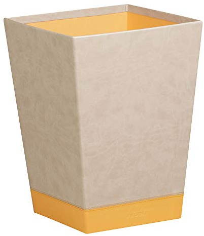 RHODIA 318825C - Corbeille à Papier Beige - 24 x 24 x 32 cm - Piqûres Sellier Orange - Extérieur Simili Cuir - Collection Home Office Rhodiarama - Organisation de Bureau & Rangement Design