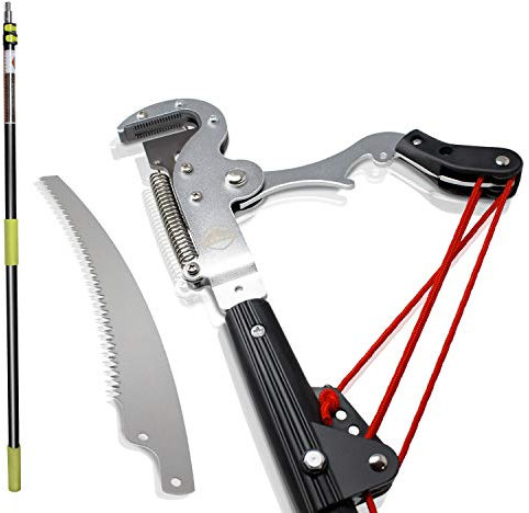 Iceberk Baumschnittgiraffe + Baumsäge (1,45-3,70 m) - Kettensäge Astsäge Teleskopschere zum Schneiden von Bäumen und dichten Sträuchern ohne Leiter