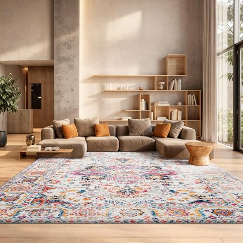 SAFAVIEH Area Rug 8x10 - Madison Collection - Large - Purple Pink Fuchsia & Ivory, Boho Chic Distressed Design, Non-Shedding & Easy Cleaning, Ideal for Living Room, Bedroom, Dining Space (MAD603R)