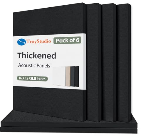 TroyStudio Thickened Acoustic Panels, 16 x 12 x 0.5 Inches Pack of 6 Felt Wall Decor Tiles Sound Absorbing Board, Noise Reverb Echo Dampening Soundproof Padding for Door Music Recording Home Studio