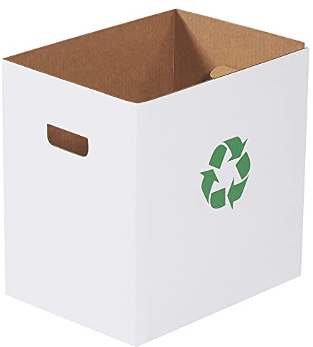 Box USA 7 Gallon Corrugated Cardboard Trash Can and Recycling Bins with Recycle Logo, 15 x 11 x 15, White, Reuseable and Disposeable Garbage Container for Parties and Outdoor Events, 20 Pack