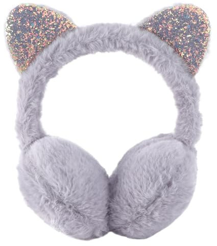 Fenical Süße Katzenohren Design Ohrenschützer Weiche Ohrenwärmer Winter Plüsch Ohrenschützer Kopfbedeckungen Winter Accessoire für Mädchen Dame Warm Halten (Grau)