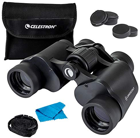 Celestron 72356 LandScout 7x35 mm vattentålig Porro-prismakikare med gummerat grepp, belagd lins, K9-optikglas, nackrem och mjuk väska, svart